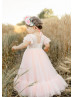 Cap Sleeve Ivory Lace Blush Pink Tulle Twirl Flower Girl Dress